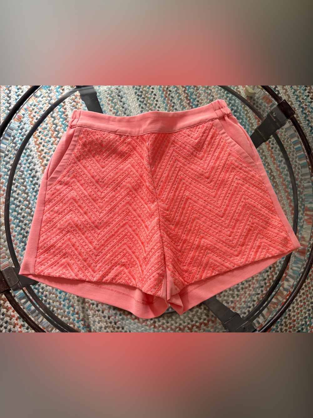 Skies Are Blue Coral Chevron Knit High Waist Shorts